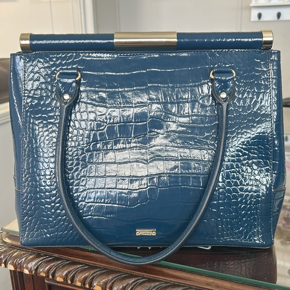 Kate Spade Navy Croc-Embossed Shoulder Bag and Dust BagNavy Blue Preowned - Picture 7 of 15